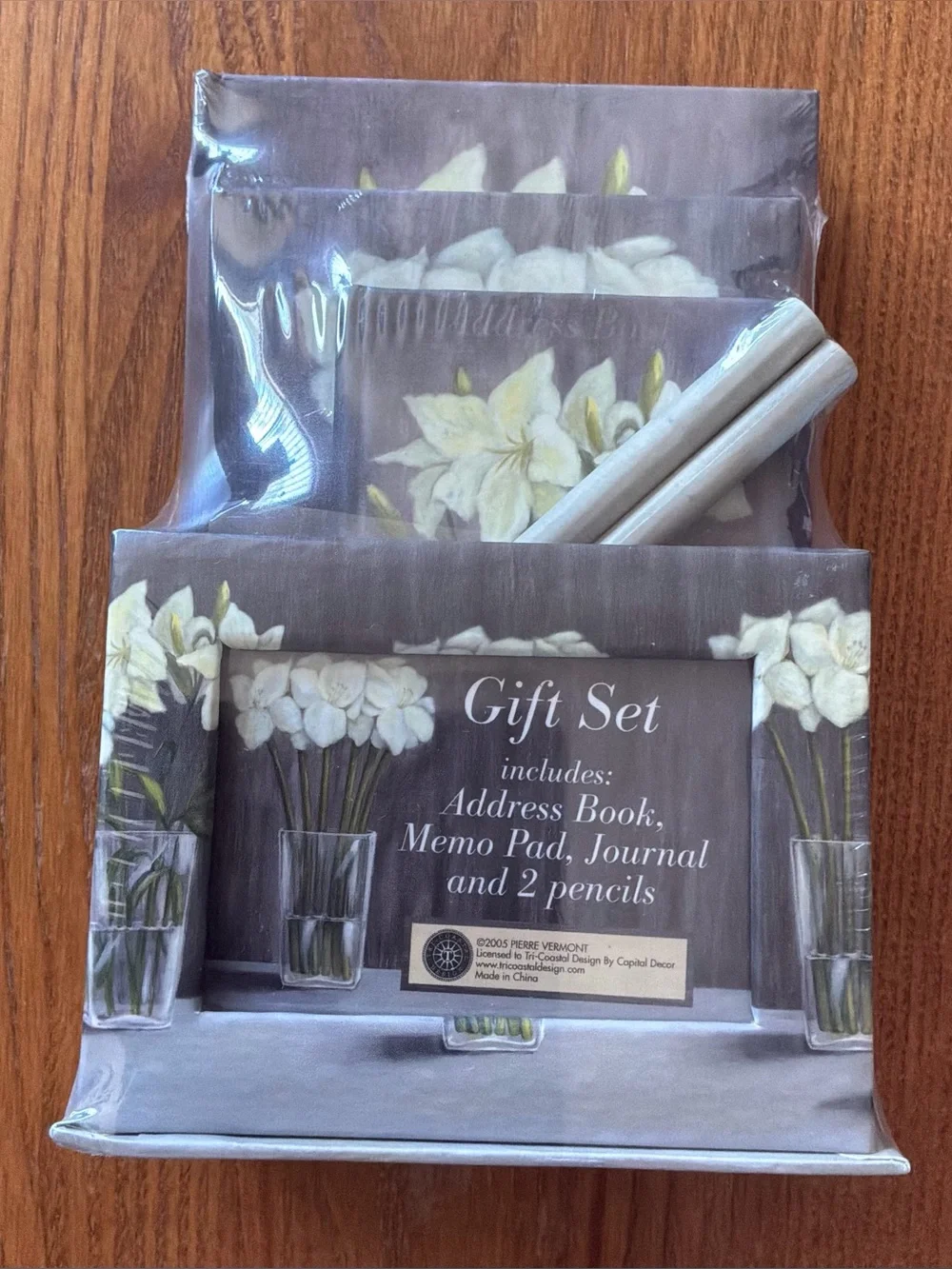 Gift Set Address Book, Memo Pad & Journal with Pencils - Gray Floral